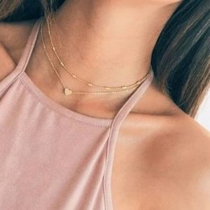 2 Tier Heart Pendant Bead Beaded Layering Layered Choker Necklace Gold Silver
